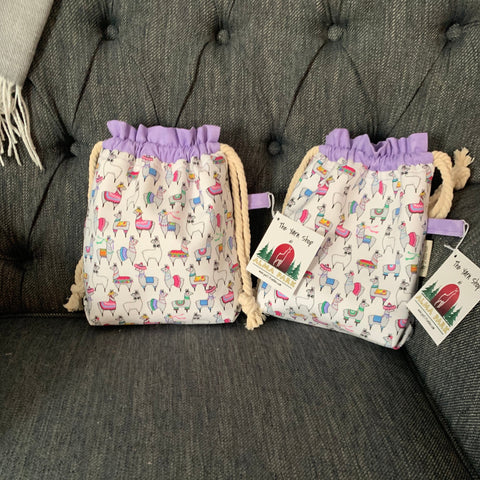 Drawstring Project Bag by Rose (MEDIUM) - LLAMAS with LILAC