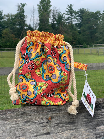 Drawstring Project Bag by Rose (MEDIUM) - JUST FOR FUN with Yellow & Orange swirls
