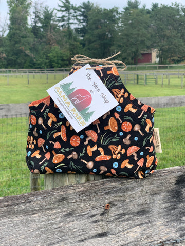 Handle Project Bag by Rose (Small)- Perfect for SOCK Knitters -  MUSHROOMS with Rust