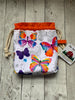 Drawstring Project Bag by Rose (MEDIUM) - COLORFUL BUTTERFLIES / Orange