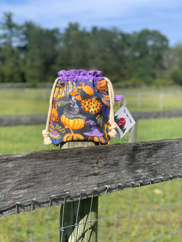 Drawstring Project Bag by Rose (MEDIUM) - BOO with Lilac / Purple Witches