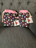 Drawstring Project Bag by Rose (MEDIUM) - HEARTS on BLACK (shiny red hearts) with Pink