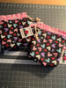 Drawstring Project Bag by Rose (MEDIUM) - HEARTS on BLACK (shiny red hearts) with Pink
