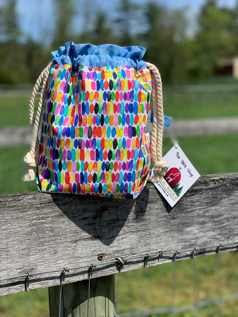 Drawstring Project Bag by Rose (MEDIUM) - COLORFUL DOTS / Light Blue