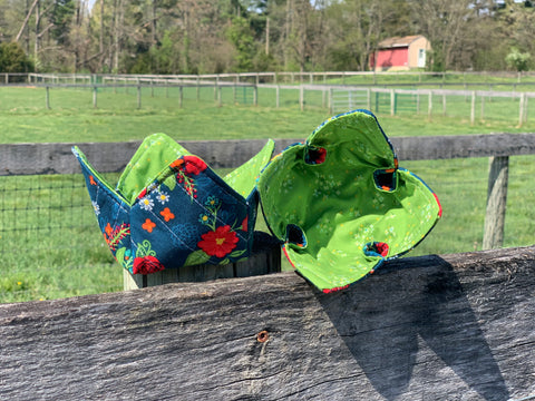 Tulip Fabric Box - FLOWERS BLUE BACKGROUND  / GREEN Flowers