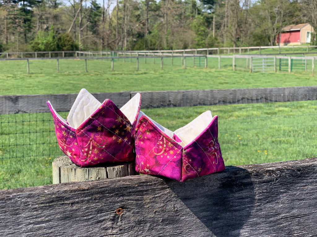 Tulip Fabric Box - PINK with Gold Stars  / Beige and white foliage
