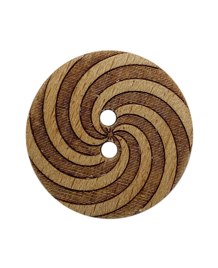 WOOD BUTTON ROUND SHAPE W/ SWIRL PATTERN AND 2 HOLES - 23MM