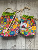 Drawstring Project Bag by Rose (MEDIUM or LARGE) - Colorful Mandalas with Chartreuse