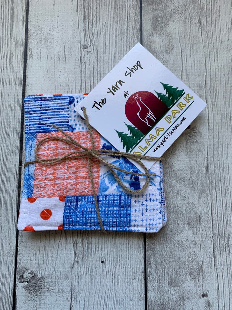 QUILTED COASTERS (reversible) by Rose (Set of 4) - Blue and Orange Designs