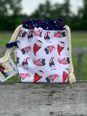 Drawstring Project Bag by Rose - PATRIOTIC GNOMES WITH BLUE ACCENTS