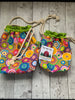 Drawstring Project Bag by Rose (MEDIUM or LARGE) - Colorful Mandalas with Chartreuse