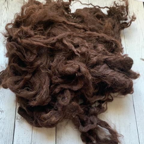 Washed Raw Fiber ALPACA - Chocolate Brown  from "Blaze"  4 oz