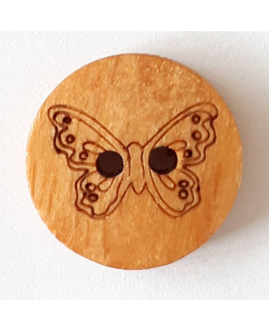 BUTTON WOOD BUTTERFLY WITH 2 WHOLES - 15MM - BROWN
