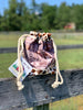 Drawstring Project Bag by Rose (MEDIUM) - COFFEE WORDS & CUPS - 2 tone (brown inside)
