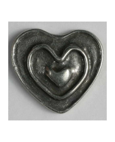 HEART BUTTON, FULL METAL - 18MM - ANTIQUE TIN