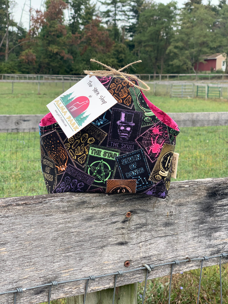 Handle Project Bag by Rose (Small)- Perfect for SOCK Knitters -  Tarot Cards with Pink