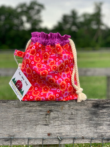 Drawstring Project Bag by Rose - PINK FLOWERS