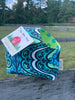 Handle Project Bag by Rose (Small)- Perfect for SOCK Knitters -  Blue medallion /green dots