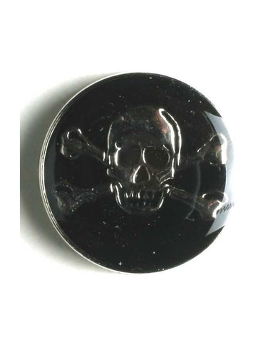 PIRATE SKULL BUTTON, FULL METAL ANTIQUE TIN -  20MM