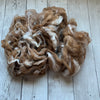 Washed Raw Fiber BABY ALPACA - Appaloosa (fawn and white)  from "PEACHES & CREAM"  4 oz