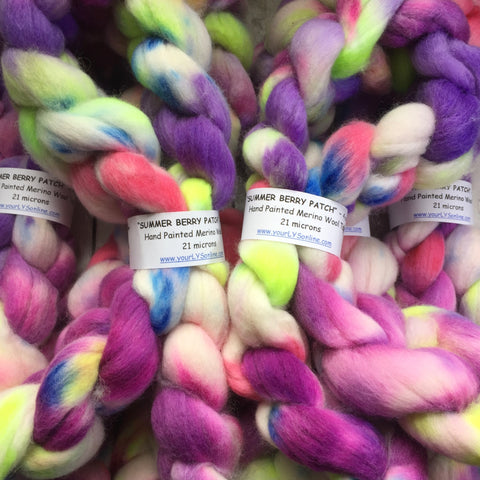 SUMMER BERRY PATCH Hand Paint -  Merino Wool Top -  4 oz