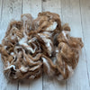 Washed Raw Fiber BABY ALPACA - Appaloosa (fawn and white)  from "PEACHES & CREAM"  4 oz